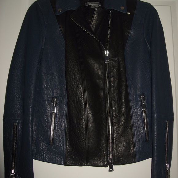 Vince Asymmetric Colorblock Blue Leather Jacket XS - Picture 5 of 8